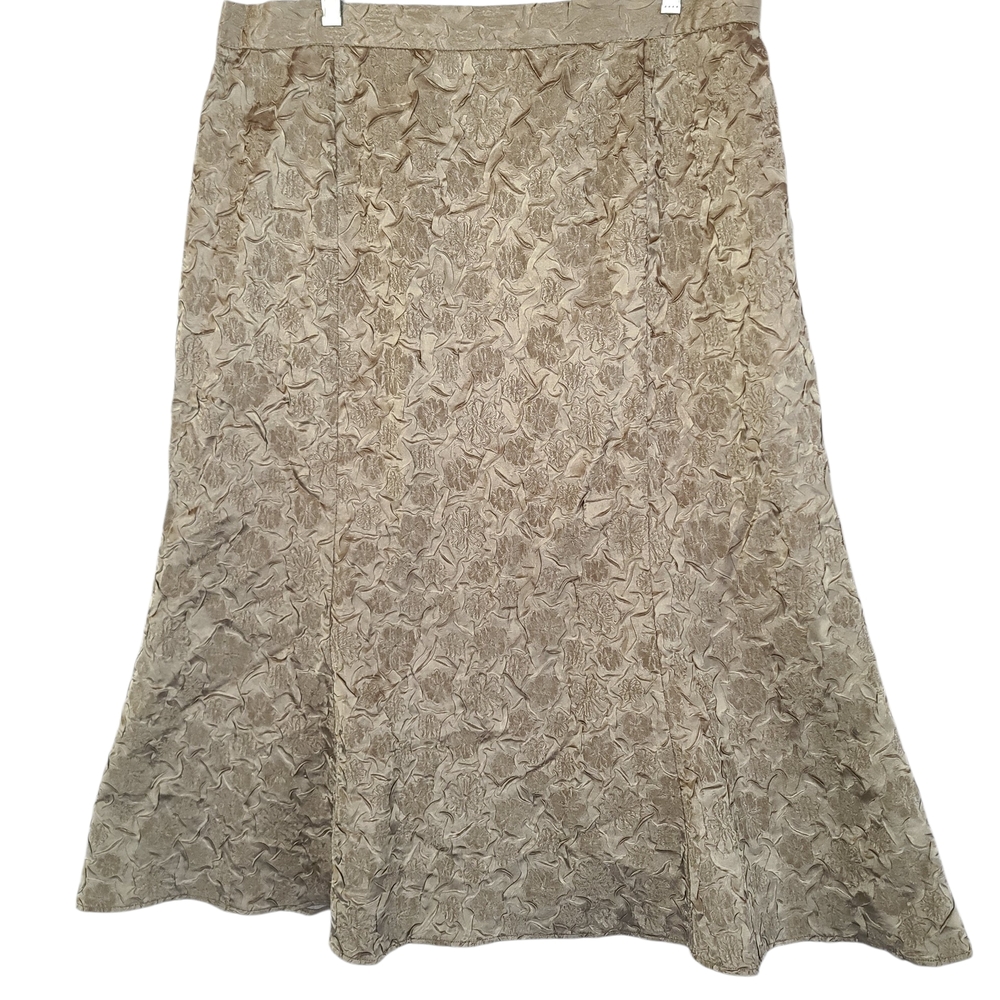 Corinthians Champagne Gold Metallic Textured Floral Midi Skirt Gored A-Line 20W